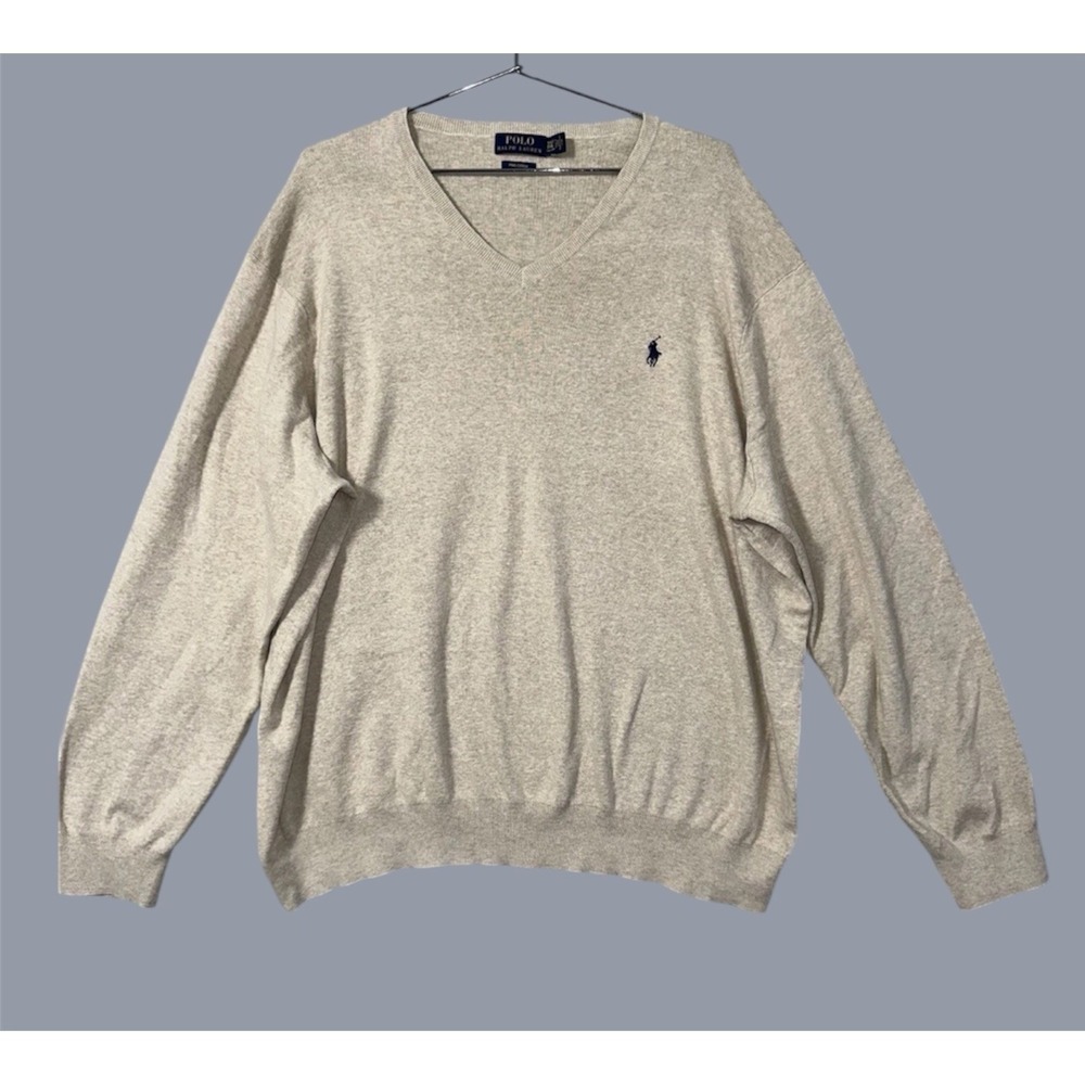 Polo Ralph Lauren Sweater Mens 3XLT Beige V-Neck 100% Pima Cotton Pony Preppy - Picture 8 of 8